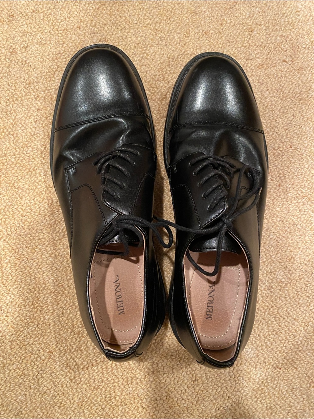 Merona Black Men’s Leather Cap-Toe Derby Shoes